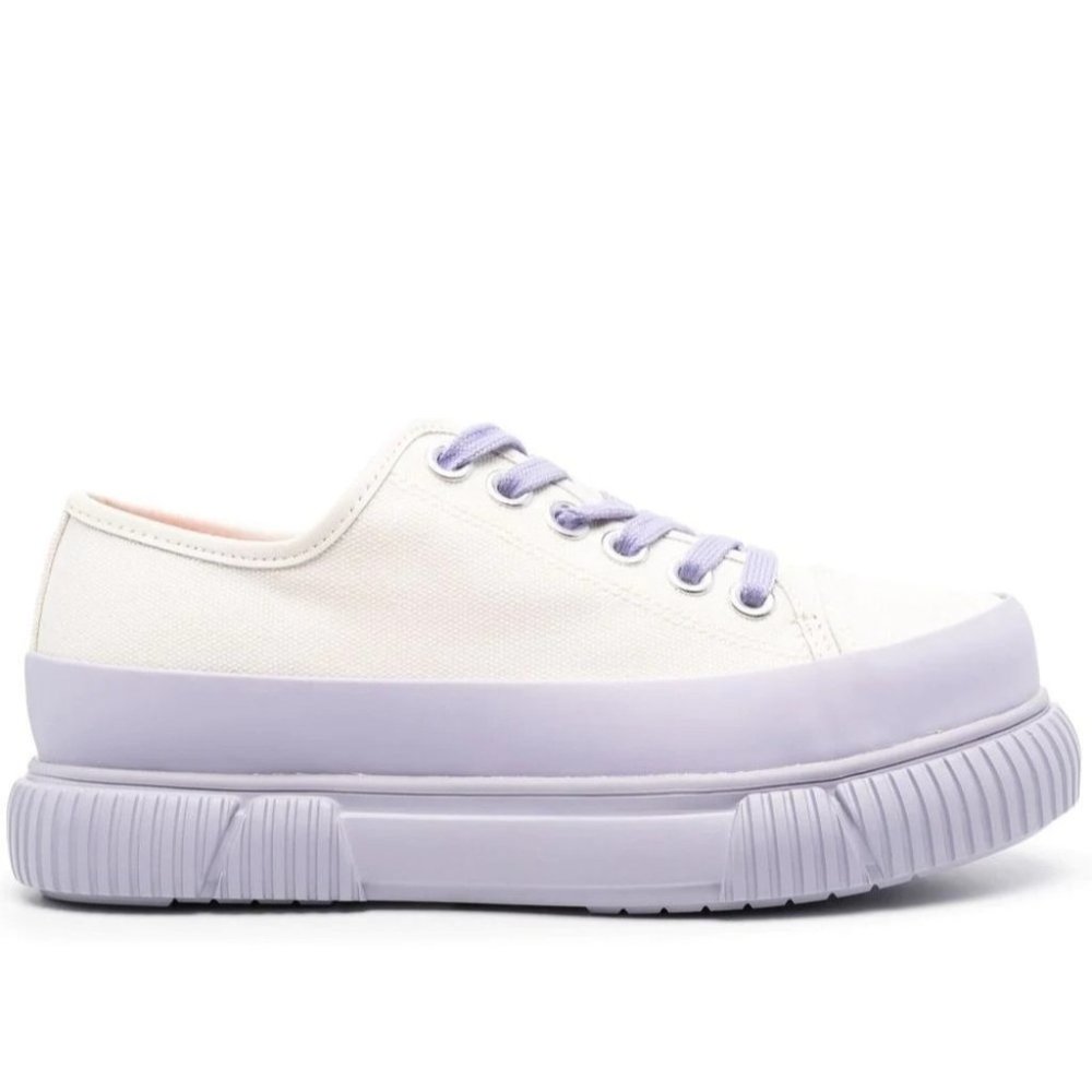 Both Platform Sneakers 38 Low Top Canvas Cream Two Tone Purple Streetwear Luxury